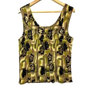 Vintage Nicola Plisse Tank Top Womens 2X Floral Crinkle 90s Earthy Boho